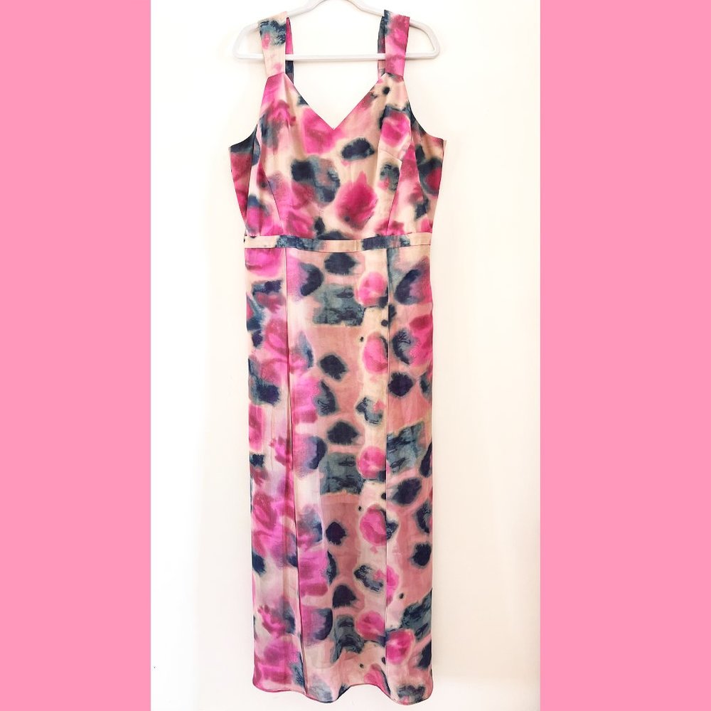Rachel Roy Blush Pink V-Neck Abstract Watercolor Print Chiffon Maxi Dress